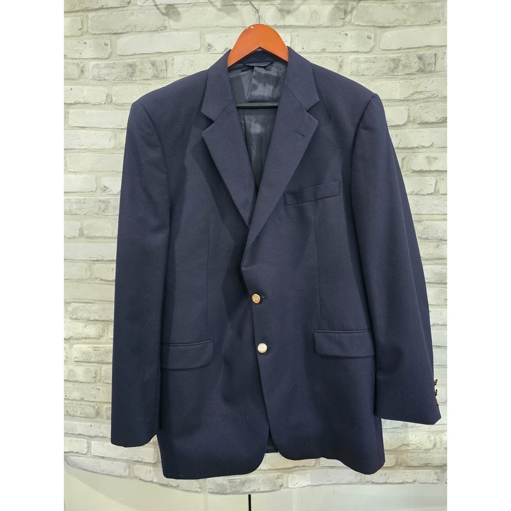 Burberry London Mens Two Button Suit Jacket coat Solid Navy Blue Long 44L Wool